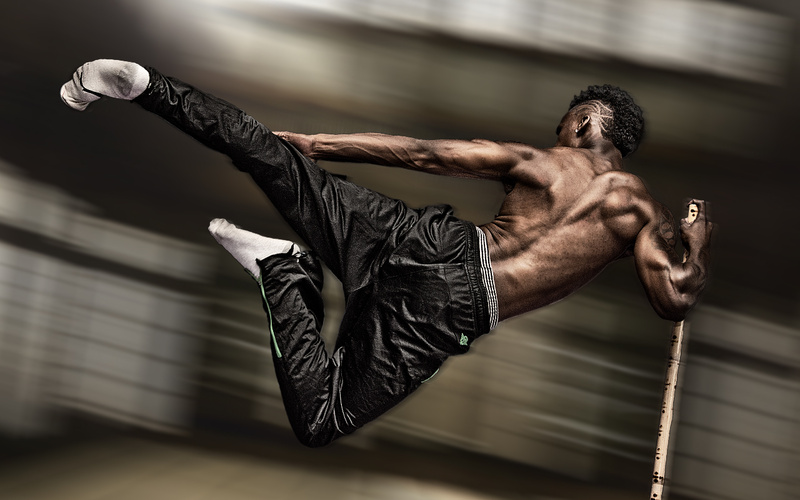 Male model photo shoot of Supamann Barnes in Chicago mix martial arts gym