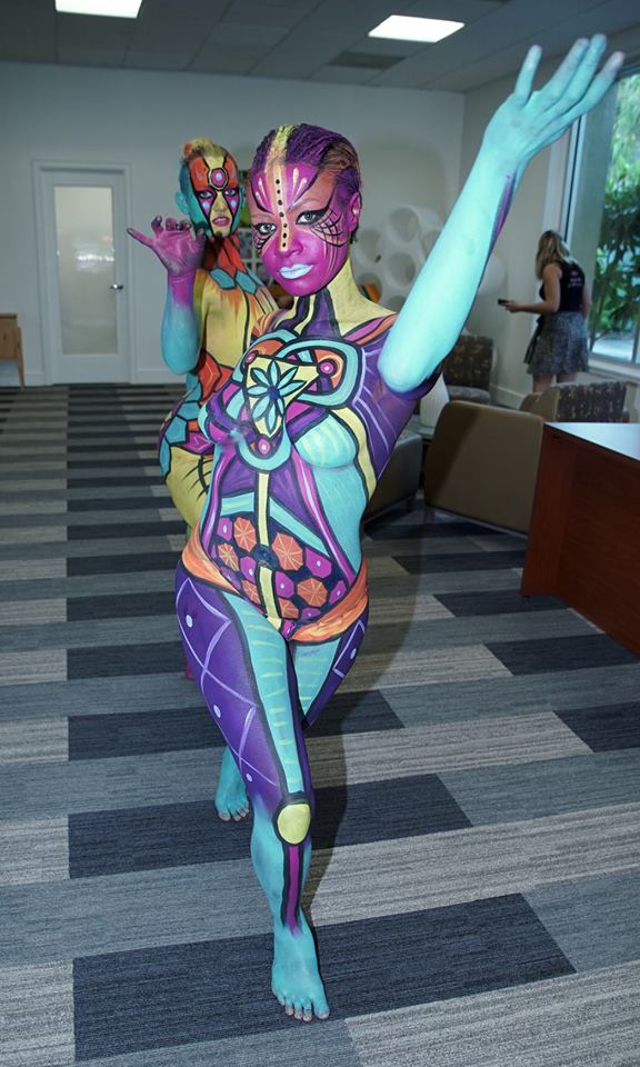 Female model photo shoot of M0Foxx in Jacksonville,FL, body painted by Art-Z-Faces