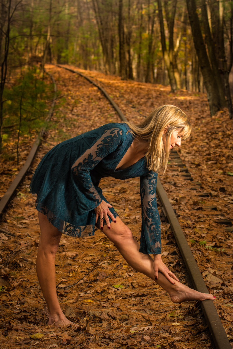 Female model photo shoot of Morninglori by John J Crookes photo in Rail trail in Concord MA