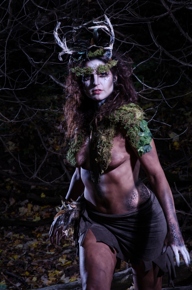 Female model photo shoot of zoeSocial by BPN in Bronte Park, Burlington ON, body painted by Skin Detailz