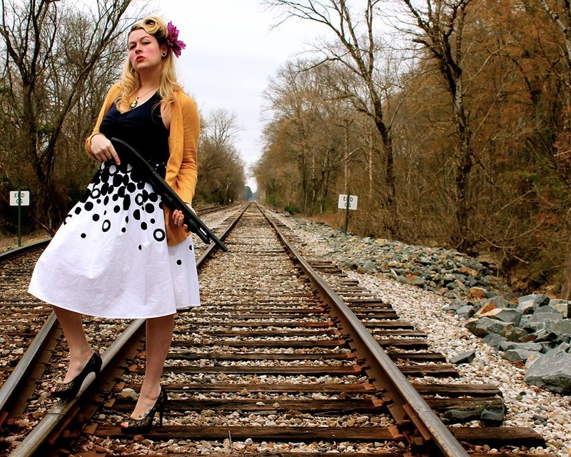 Female model photo shoot of Hellbomb Photography in Railroad track in Saltillo, MS