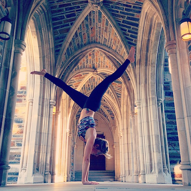 Female model photo shoot of Bio Yoga - Brittany in Duke Chapel, Durham, NC
