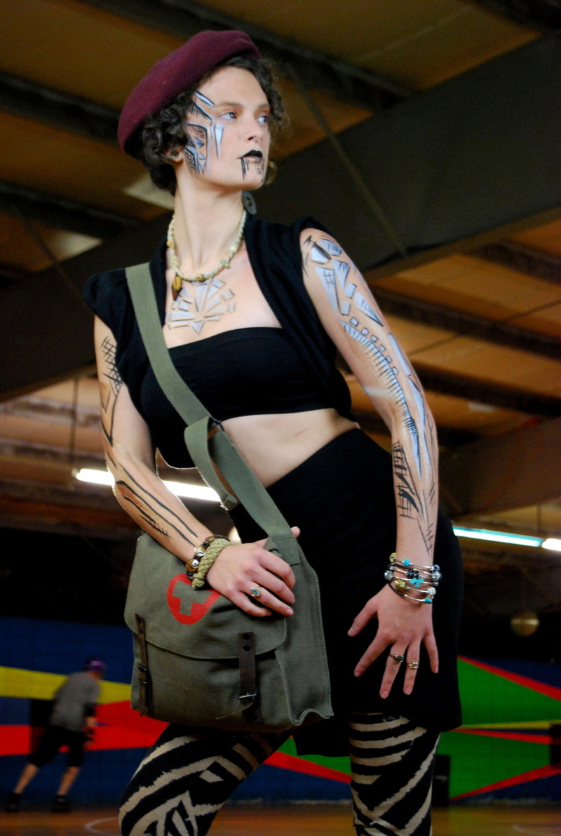 Female model photo shoot of Valerie Faryje in Roller Derby rink, Little Rock, Arkansas