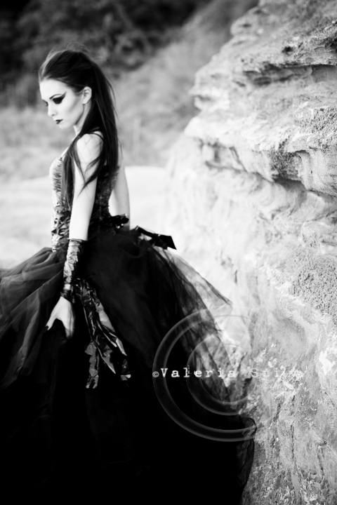 Female model photo shoot of DAIANA by Valeria Spiga in abandoned mine., clothing designed by TramaNera CreatioN