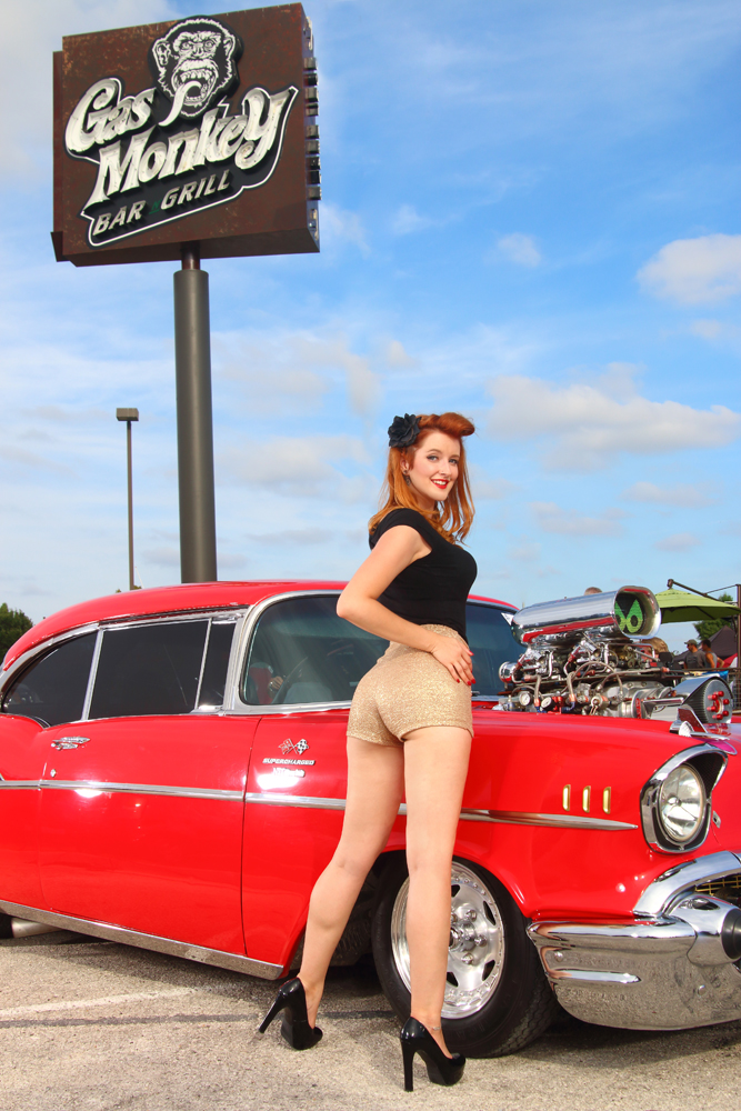 Female model photo shoot of PinupPenny in Gas Monkey 