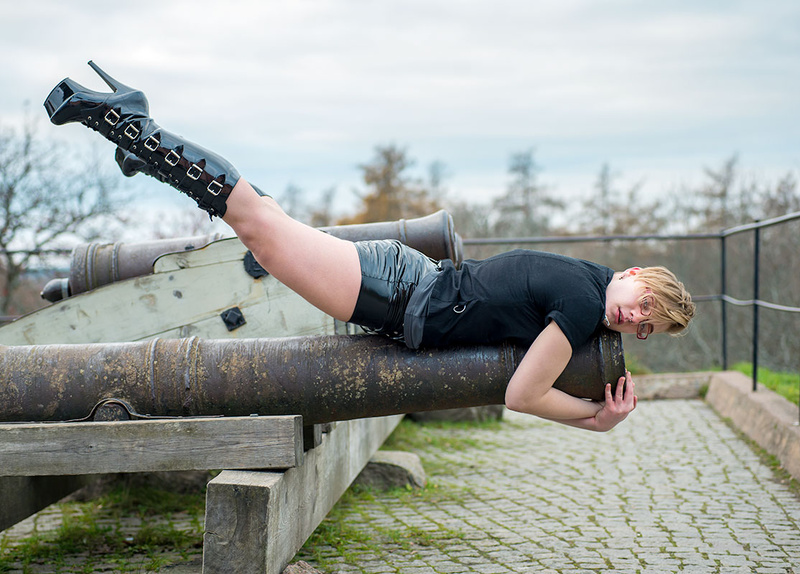 Female model photo shoot of Xotos XX in Uppsala Castle, Sweden