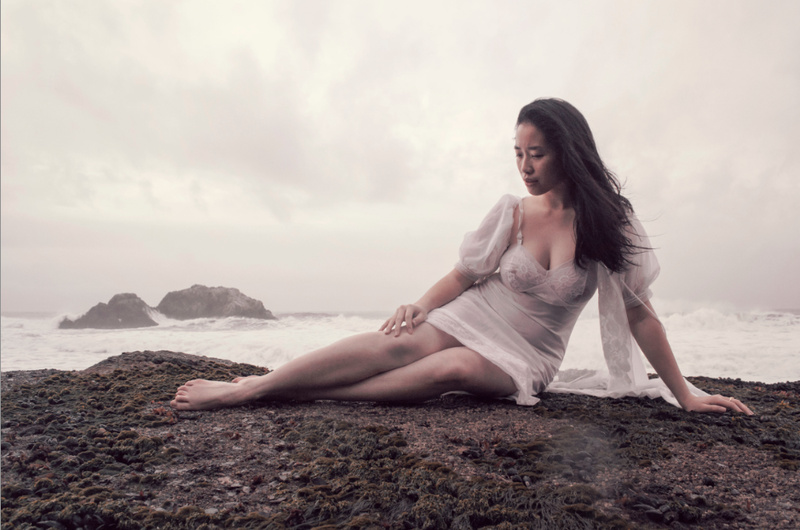 Female model photo shoot of YingHua by lilysnowe in Sutro Baths, San Francisco