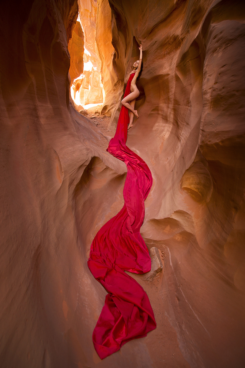 Male and Female model photo shoot of 3 Leaves Left Imaging and Zoe West in Zoe West in Escalante Slot Canyon