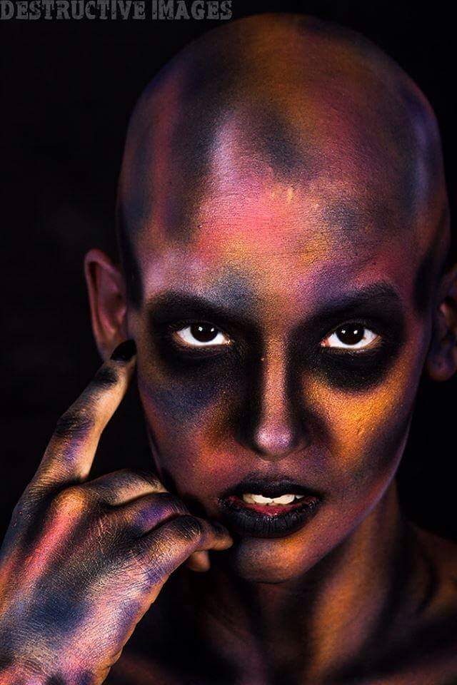 Female model photo shoot of Tasha56 by Destructive Images, makeup by Dahlia Night