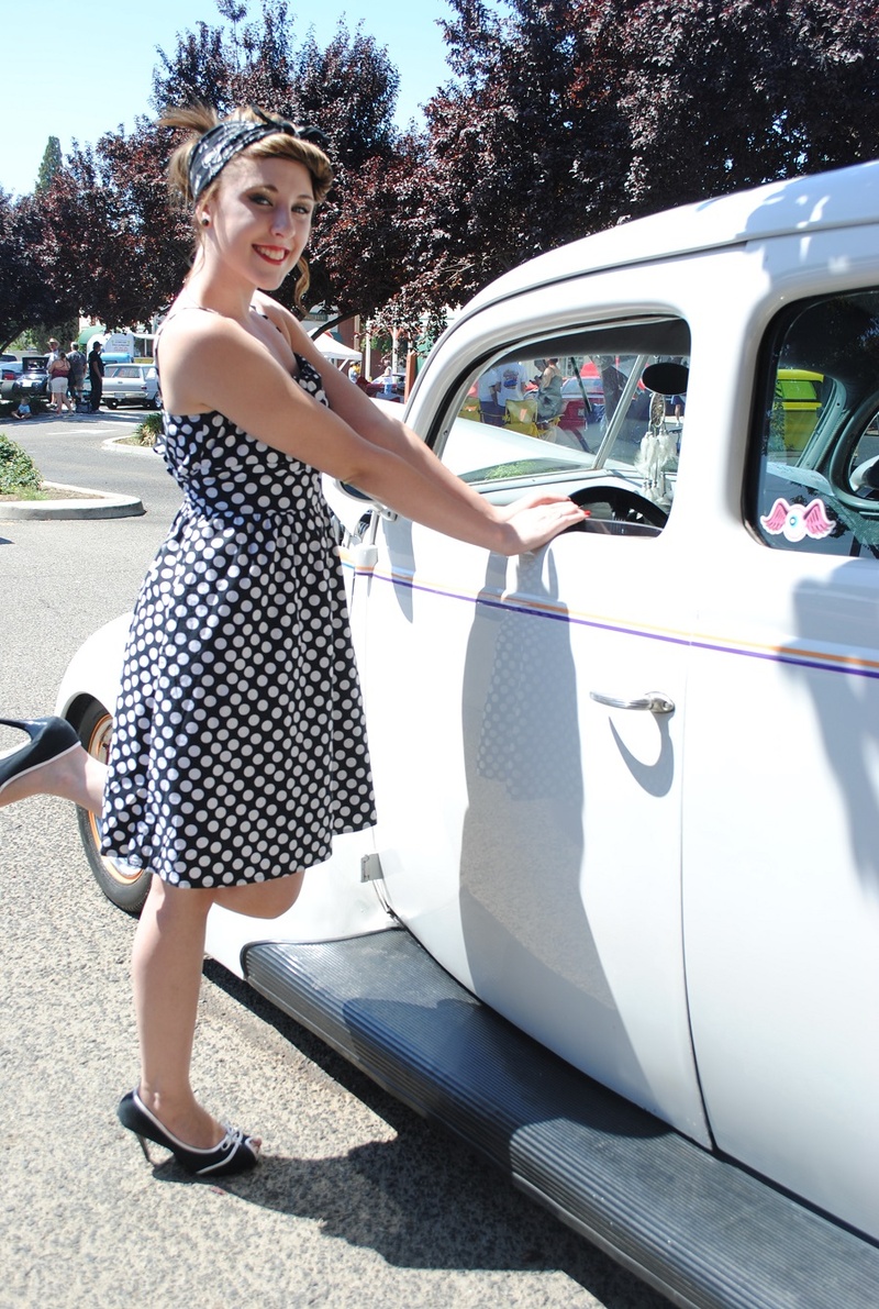 Female model photo shoot of NordicBeauty in Hot August Daze Car Show: Clovis, CA