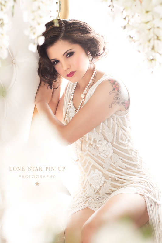 Female model photo shoot of Lone Star Pin-up in Texas, makeup by Blood and Glitter 