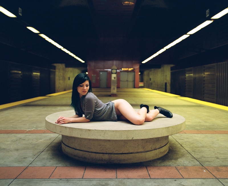 Female model photo shoot of Lanei in BART platform