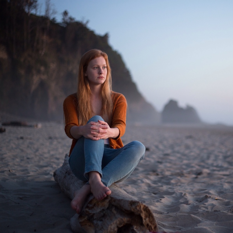 Female model photo shoot of seh in Hug Point Beach, Oregon