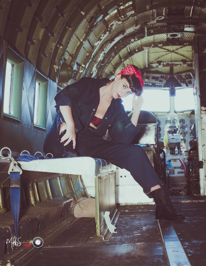 Female model photo shoot of MKS Images and breannlynn in CAF Airplane Museum