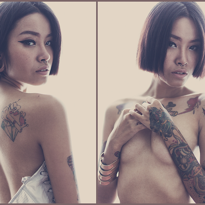 Male and Female model photo shoot of 4D images and jariya tattoomodel in bangkok