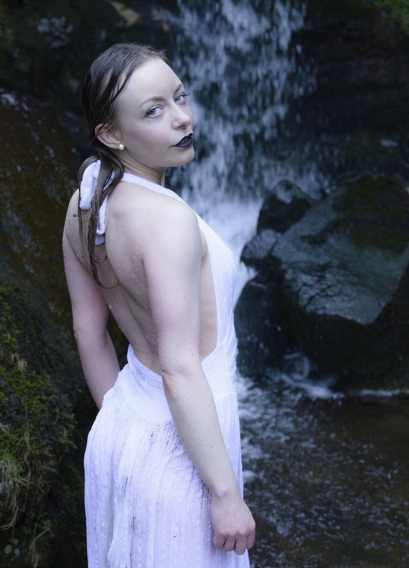 Female model photo shoot of Aurora Violet by K Muir Photography in Maspie Den Waterfall, Falkland, Scotland