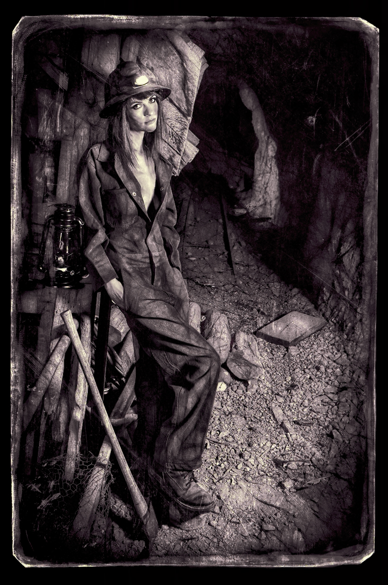 Female model photo shoot of Amanda Van D EverMoore and Nicole Guibord in Tropico Gold Mine, Rosamond, CA, clothing designed by GRMACK