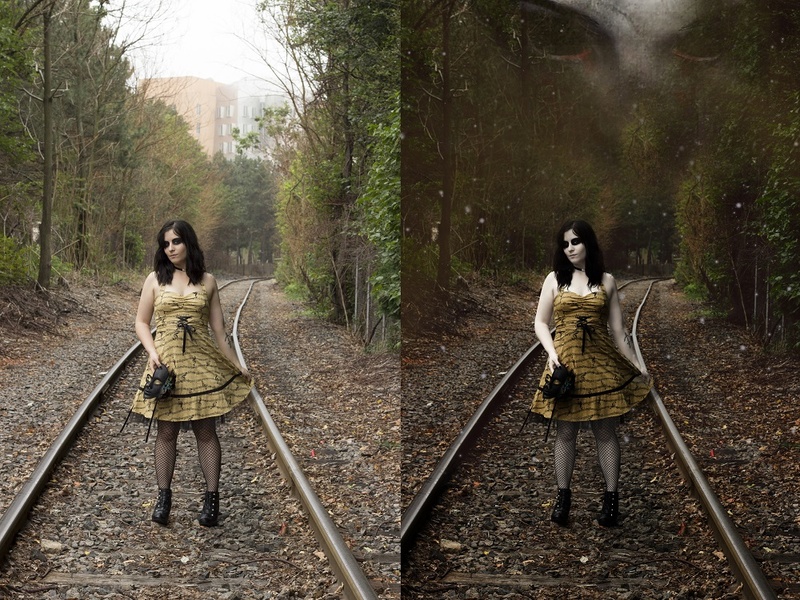 Female model photo shoot of SchizoidRetouch in Kendall Square Train Tracks