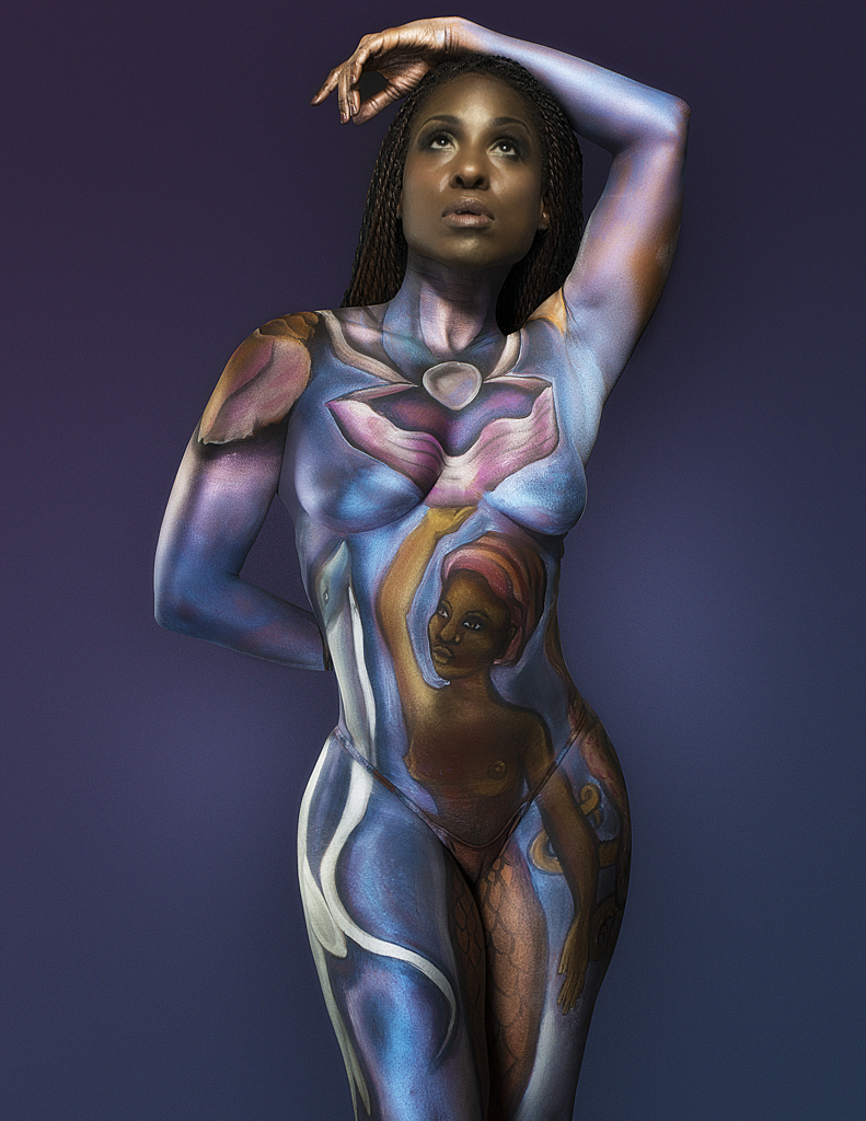 Male model photo shoot of Valdon Johnson in Pale Moss Studio, body painted by Tiffany Beckler
