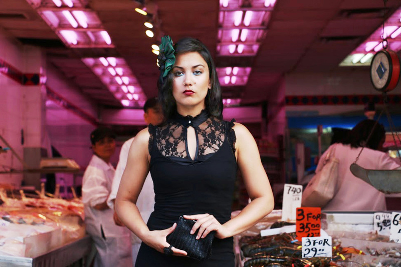 Female model photo shoot of Gala Cabrera in Chinatown. New York, NY.
