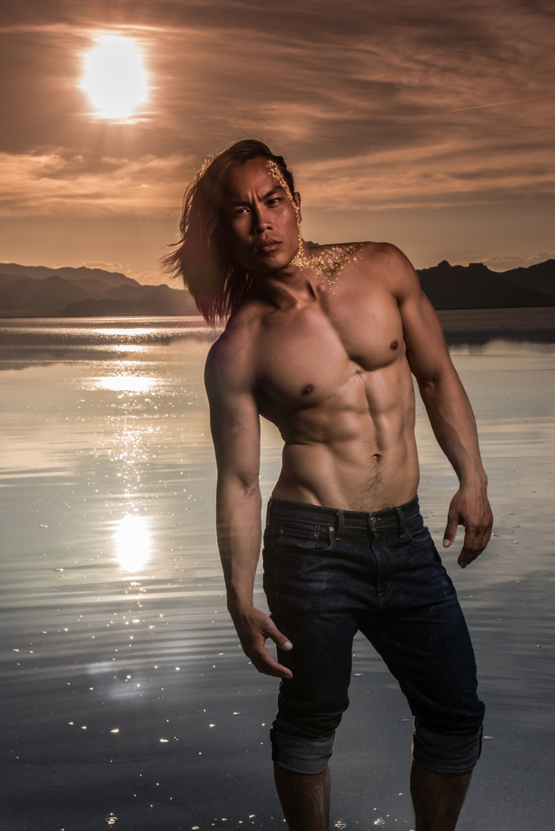 Male model photo shoot of asianmanbun in Salt Flats, Utah