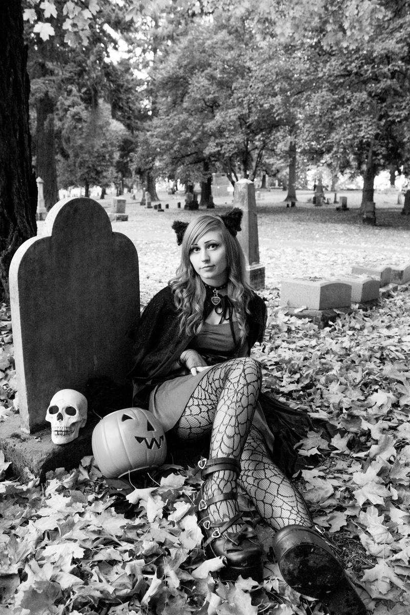 Female model photo shoot of Candy Woods by C R Sanchez in Lone Fir Pioneer Cemetery in Portland, Oregon