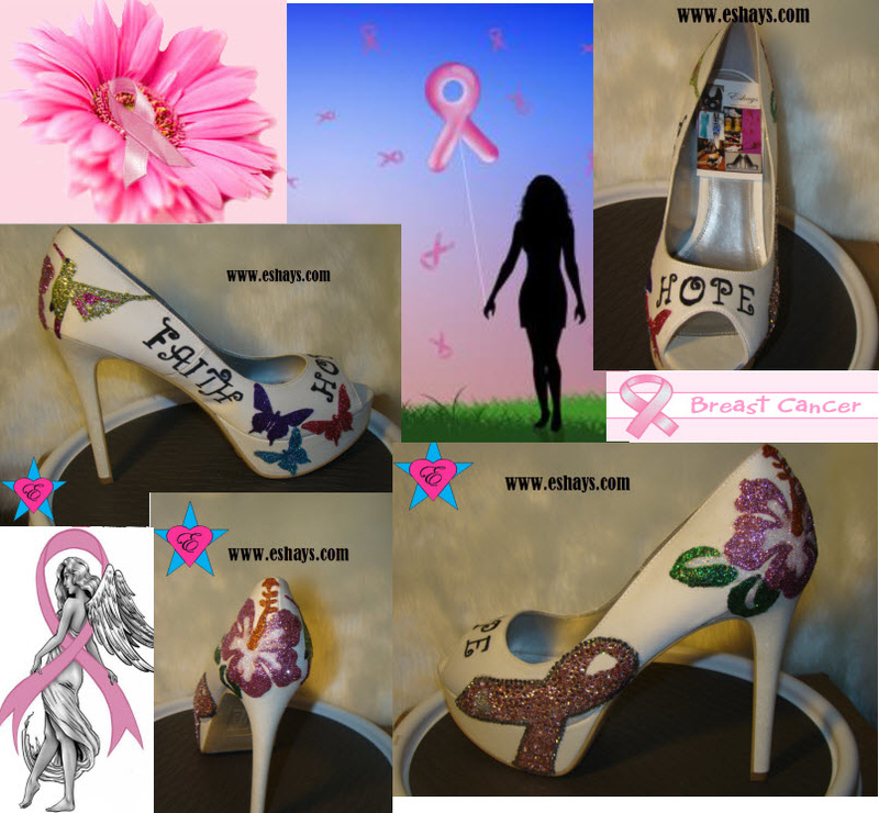 Female model photo shoot of Eshays Designs in http://www.eshays.com/products/custom-cancer-awareness-theme-pumps-sizes-5-5-15