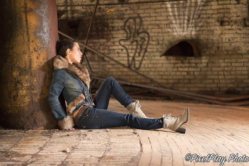 Female model photo shoot of MaddyB in Carrie furnace