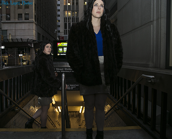Female model photo shoot of Natalia Pabon in Financial District, NY, makeup by rebeccaklewin