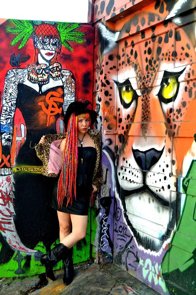 Female model photo shoot of QuickDrawCherieStraw in Clarion Alley, San Francisco, California
