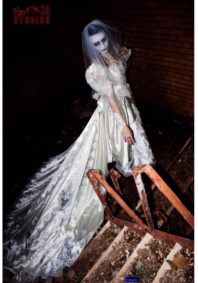 Female model photo shoot of Jypsy Eve in haunted seminary