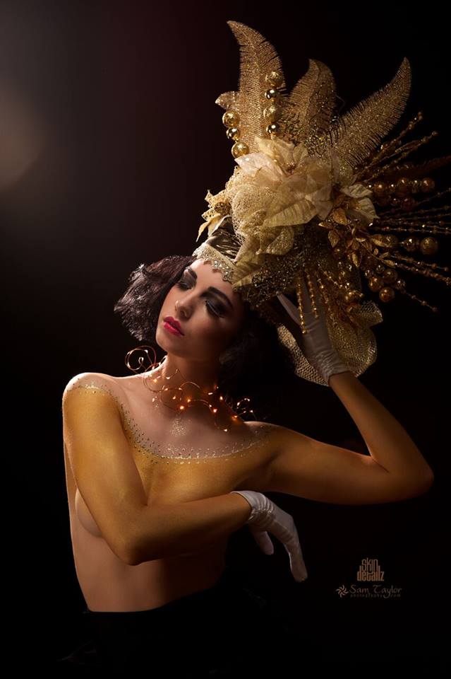 Female model photo shoot of Joy Kidston by SamTaylorPhotography, makeup by Makeupjedi Inc, body painted by Skin Detailz