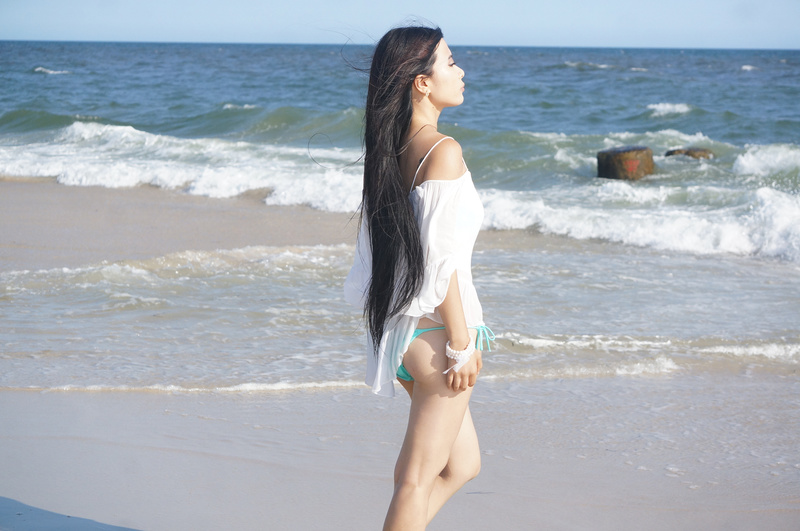 Female model photo shoot of Bing in Ocean beach, long island