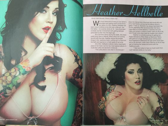 Female model photo shoot of heather_hellbelle in Tattoed Women Magazine