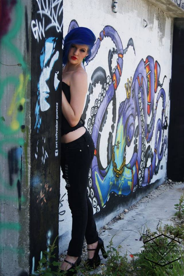 Female model photo shoot of Charlie Blue in Wynwood Walls, Miami, FL