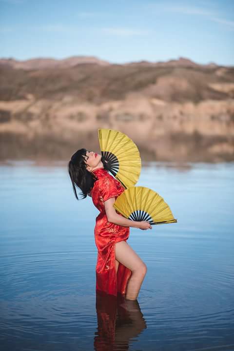 Female model photo shoot of AmberFoxyT in Colorado River by Nelsons Landing outside of Vegas