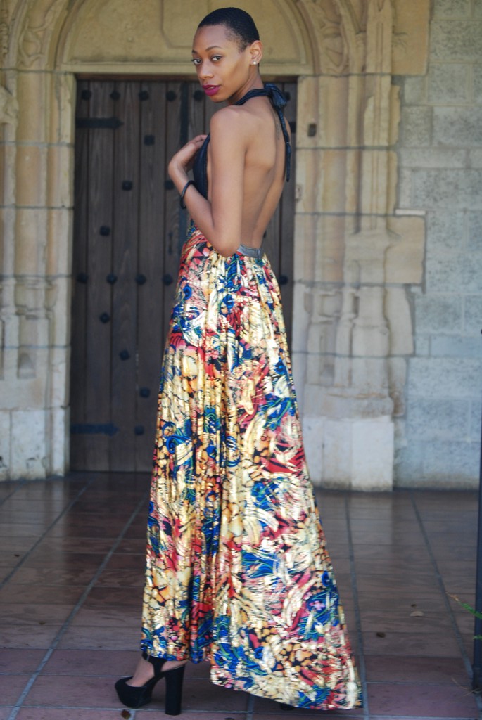 Female model photo shoot of Rayne Burse in St. Bernard de Clairvaux Church, clothing designed by Reve Couture