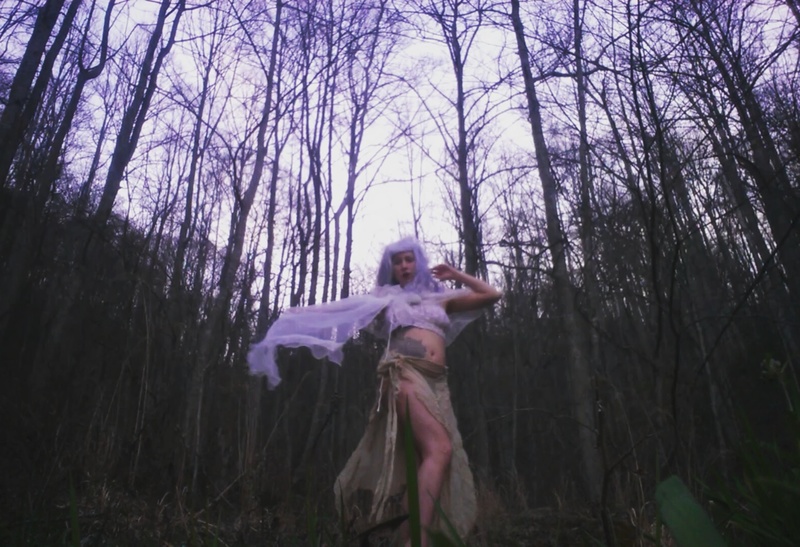 Female model photo shoot of ghostflower in Asheville, NC