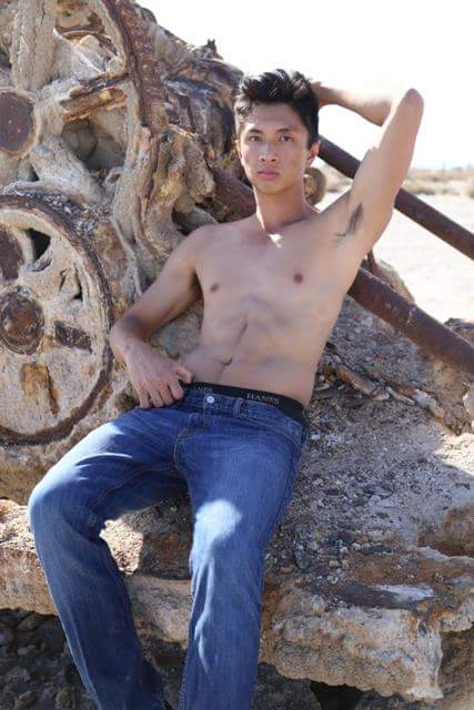 Male model photo shoot of Wesley Phillip Han  in Bombay Beach Ruins