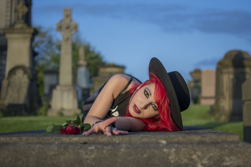 Male and Female model photo shoot of quorthon and Sesi Psi in Glasgow Necropolis