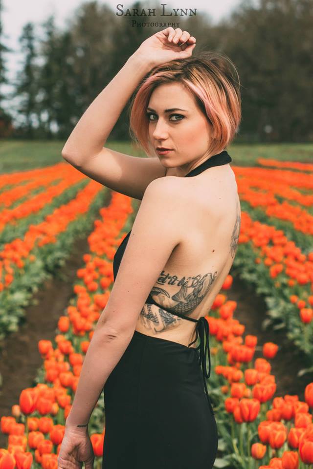 Female model photo shoot of KylaSkywalker in Woodburn Tulip Farm