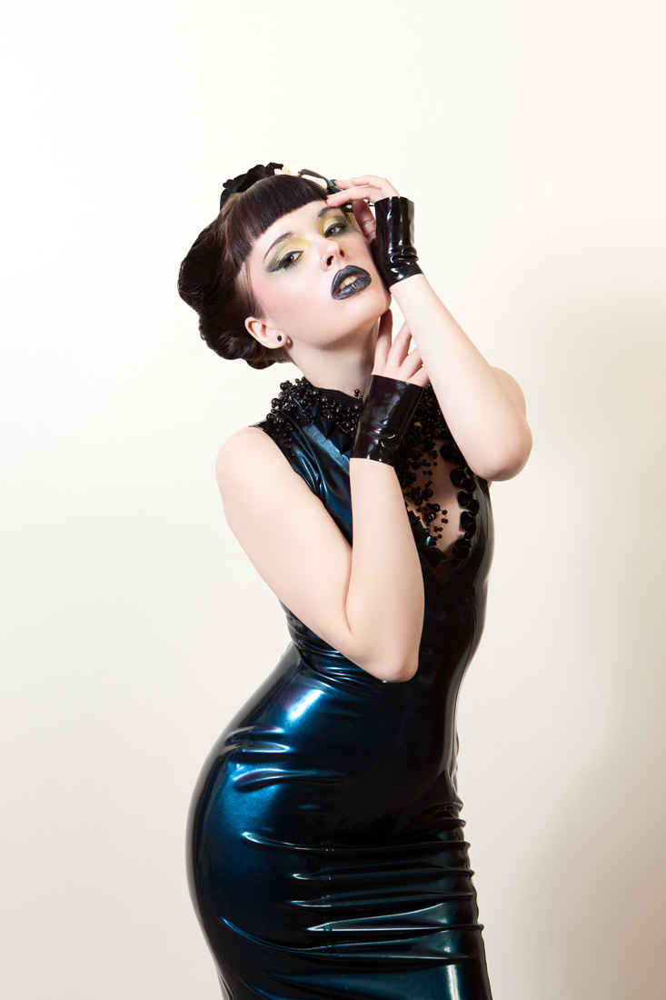Female model photo shoot of Gail Kilker, makeup by Anna DeMeo, clothing designed by fetasia latex
