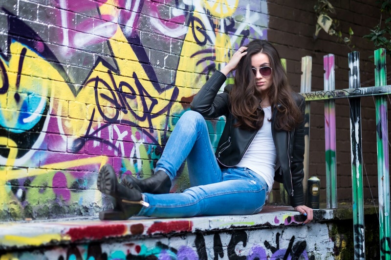 Female model photo shoot of Elizabeth PJ in London, Banksy tunnel