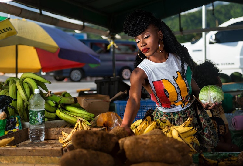 Female model photo shoot of Saryta Akpa in Roseau Market
