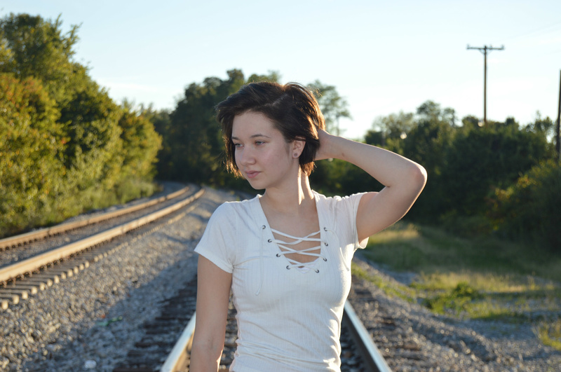 Female model photo shoot of kymberleenitzband in Train Tracks in East Tennessee - Alcoa
