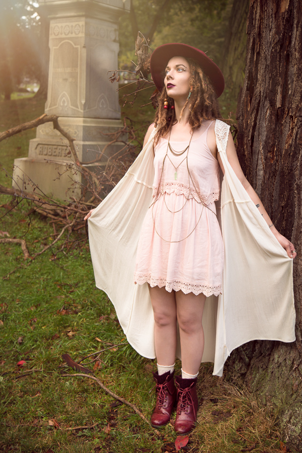 Female model photo shoot of LillySilknetter and Emily Lorant in Allegheny Cemetery, Pittsburgh