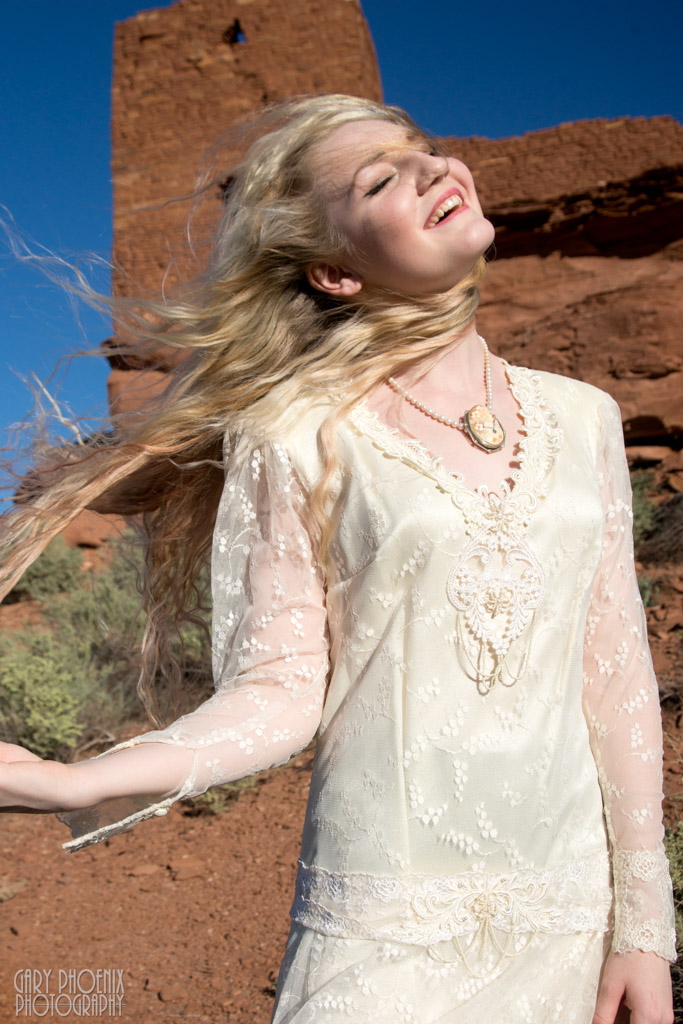 Female model photo shoot of Krystal Hoelscher by Gary Phoenix Photo in Wupatki National Monument, Arizona