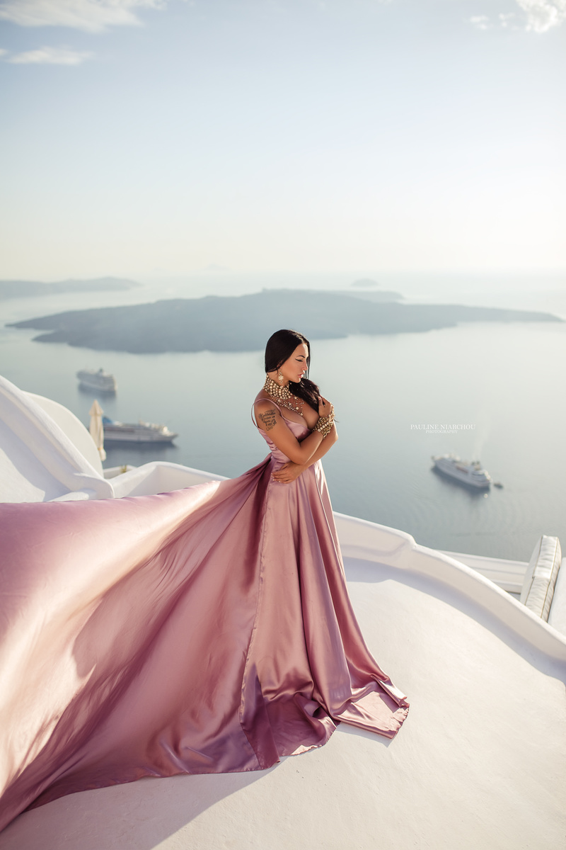 Female model photo shoot of PNiarchou in Santorini, Greece