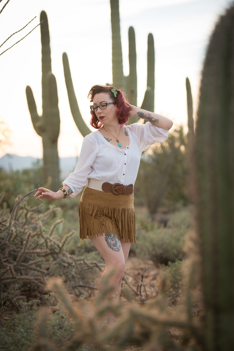 Female model photo shoot of Amber St Klaire in Signal Hill, Saguaro National Park