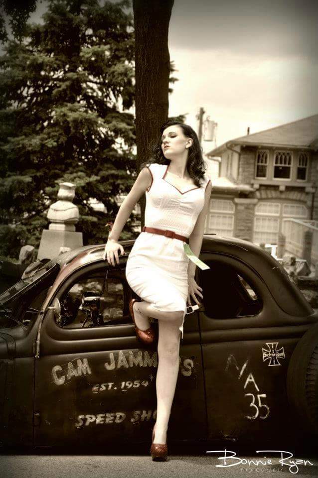 Female model photo shoot of Esfir Meta in Conshohocken car show